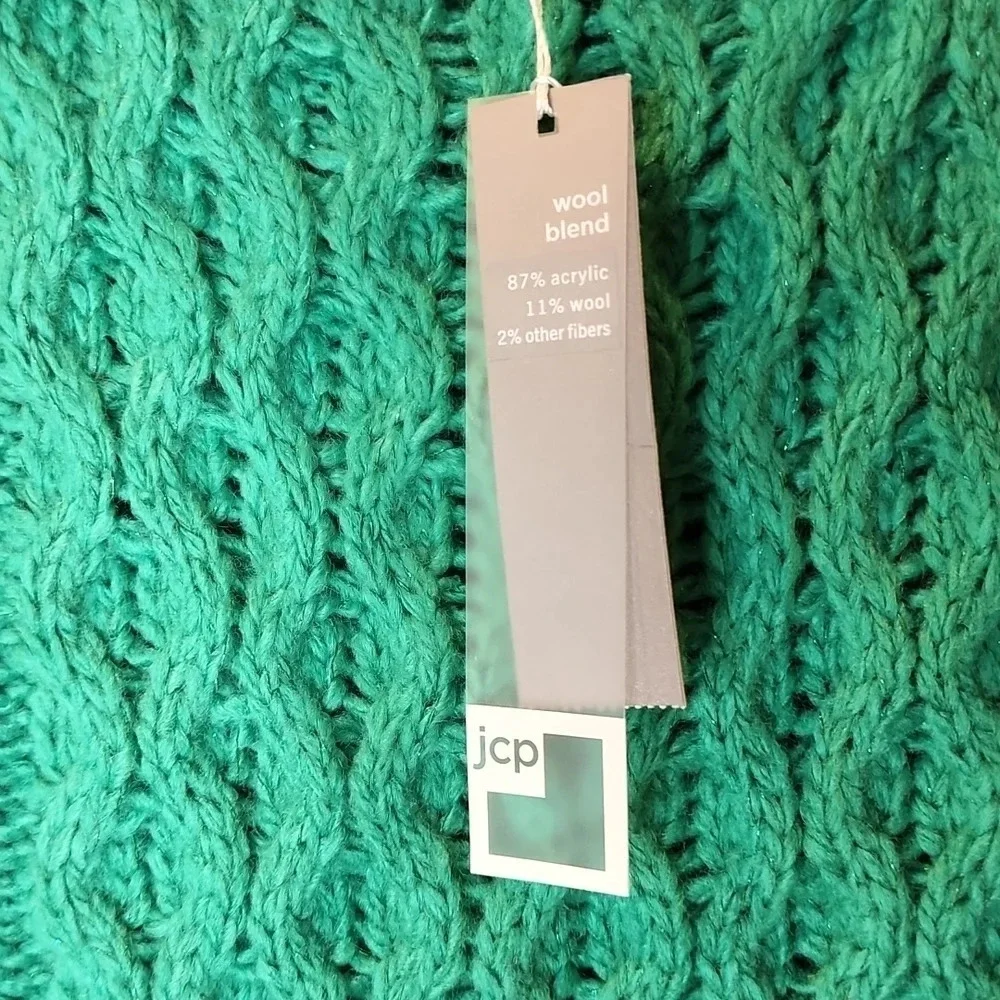 NWT JCP Green Wool Blend Crew Neck Sweater Size Small